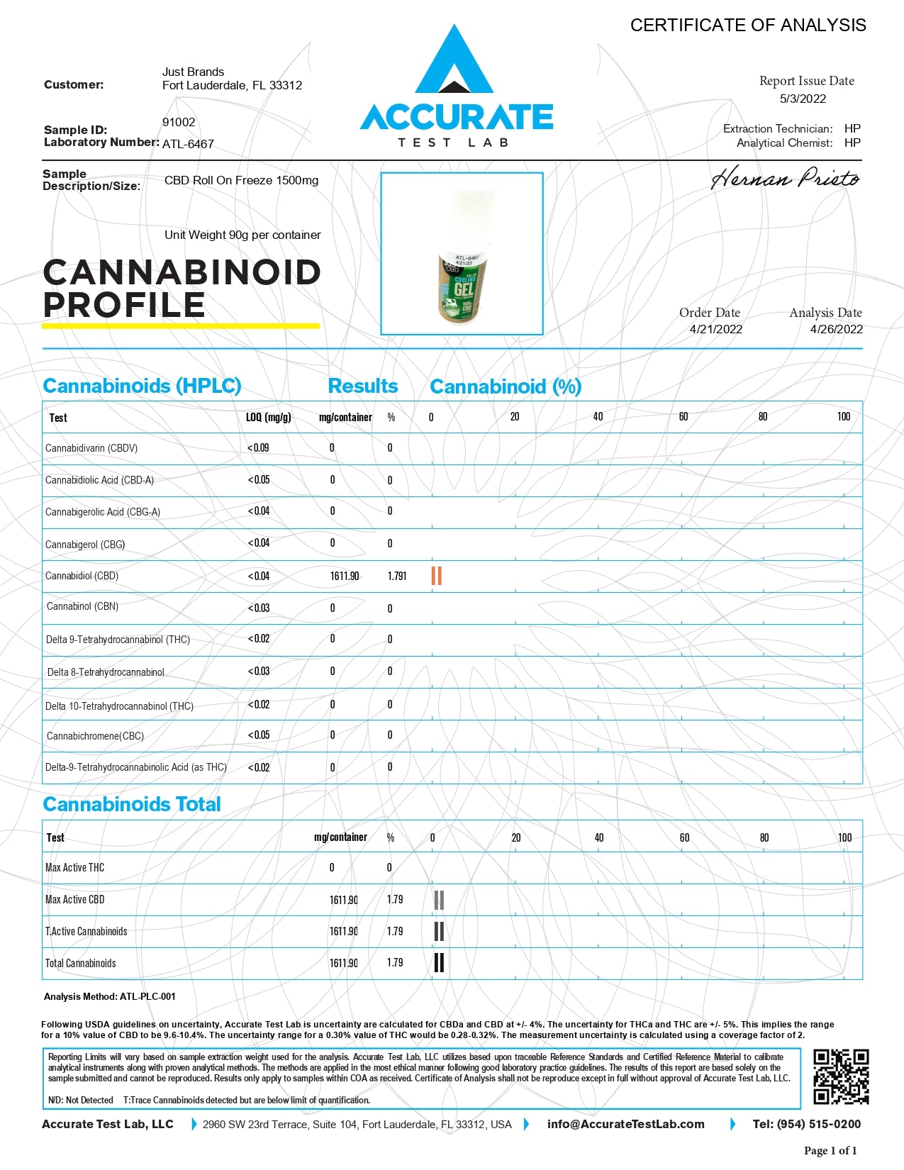 Just CBD 1500mg Roll-On Freeze Cream - 89ml - Image 2