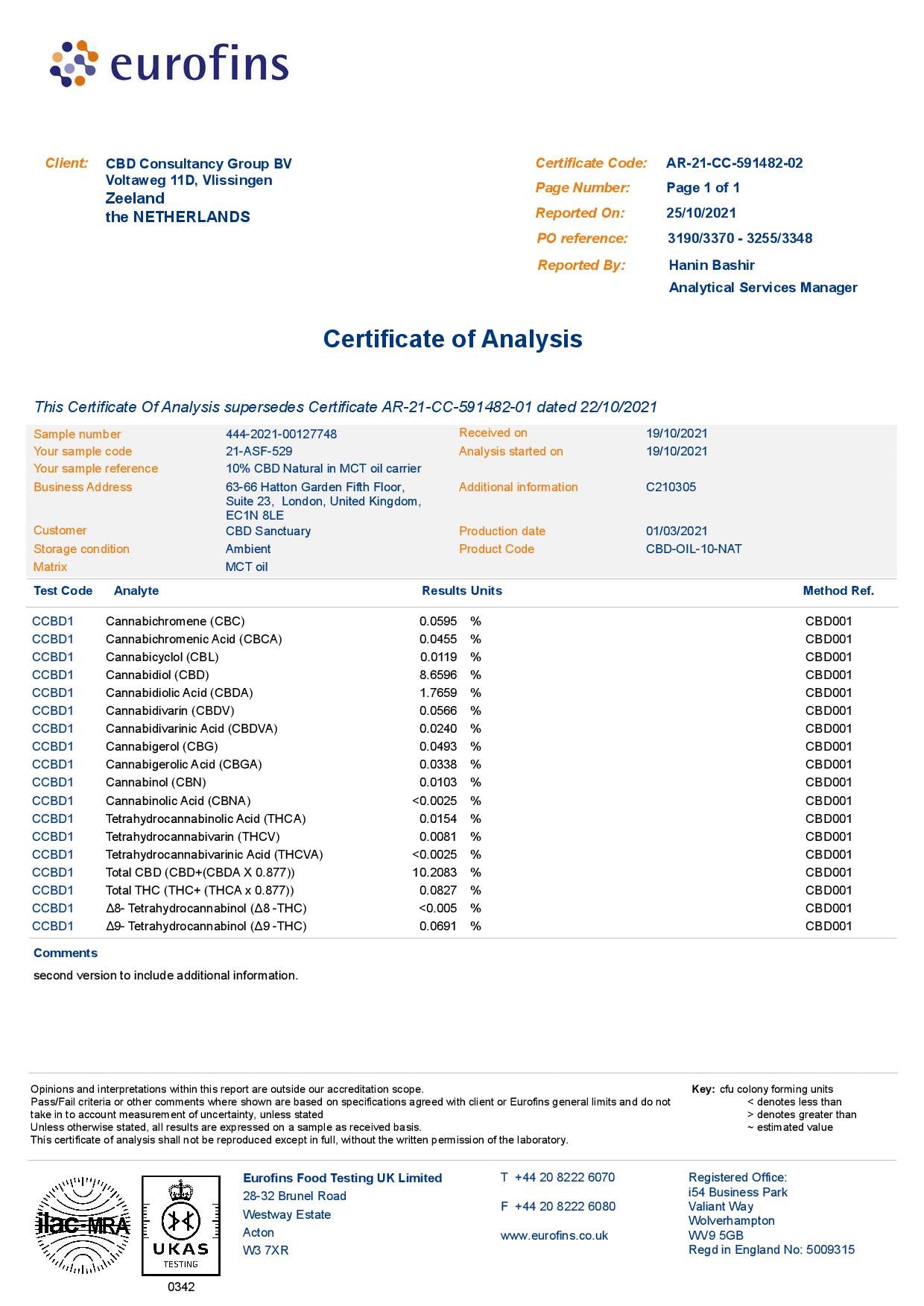 CBD Sanctuary 1000mg CBD Full Spectrum Oil - 10ml - Image 2